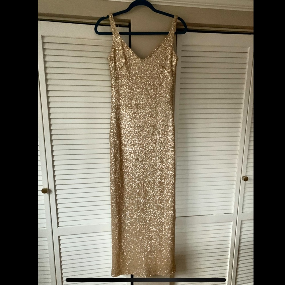 Bridesmaids Dress ✨ Floor Length Gold Sequin #8635